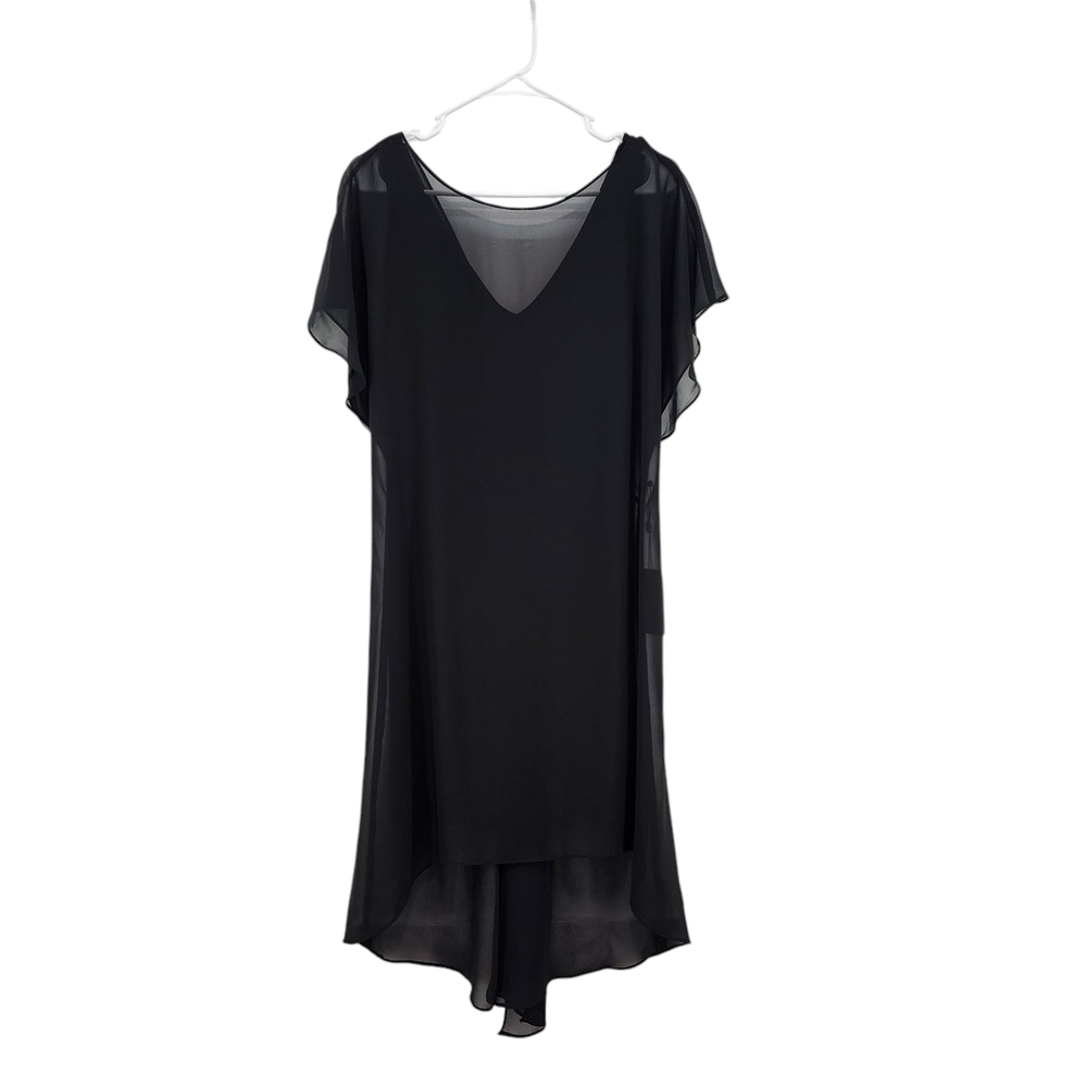 Adrianna Papell Women's Black Chiffon Overlay Draped Dress Sz M